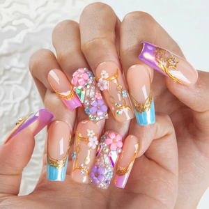 Muestras Gratis de Uñas Postizas Largas Cuadradas o Largas en Forma de Ataúd, Pintadas a Mano y Hechas a Mano, para Mujer - Product Image 2