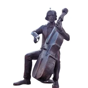 실물 크기 청동 음악가 인형 금속 남자 연주 첼로 조각
