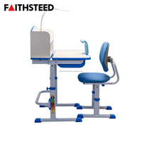 Ensemble bureau et chaise pour étudiant réglable en hauteur bleu, mobilier scolaire moderne avec étagère, lampe LED et tiroir sous le bureau
