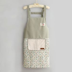 Delantal de algodón de manga larga con bolsillo floral para cocina, uso diario para mujeres - Product Image 2