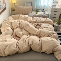Parure de lit 4 pièces moderne tissée couleur unie, douce, confortable, anti-boulochage, lavable en machine, 100% polyester 300 fils/cm²