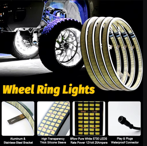 Kingshowstar Luces LED de Anillo Blancas de 17 Pulgadas y 8 Filas de Doble Cara 5730 IP68 para Llantas de Auto, ATV, UTV, Camioneta - Luz Ambiental para Ruedas - Stock en EE. UU. - Product Image 5