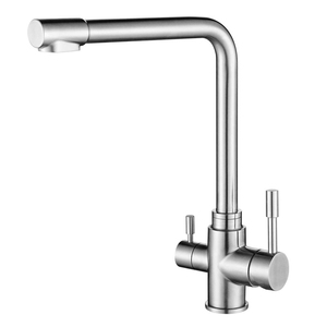 Filtre à eau Robinet de cuisine <span class=keywords><strong>Filtra</strong></span> par chaud et froid dans robinet d'évier à deux poignées 304 Sus Acier inoxydable Moderne par Surface noire Argent - Product Image 2