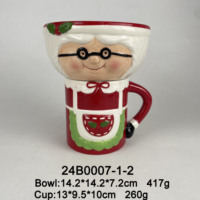 Ensemble de service empilable visage de renne charmant, bol à soupe et tasse à café en céramique durable pour les fêtes