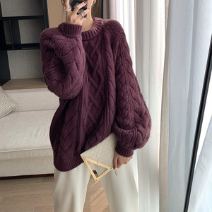 Suéter de Punto Grueso Nuevo de Otoño e Invierno para <span class=keywords><strong>Mujer</strong></span>, Versión Coreana, Cuello Redondo Holgado, Suéter Grueso con Diseño de Espiral - Product Image 4