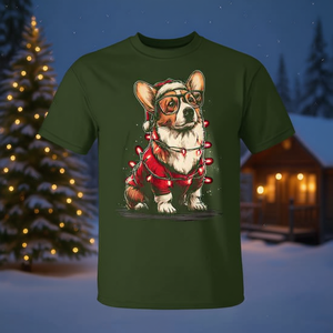 T-shirt pour chien avec motif de Corgi de Noël mignon avec lunettes et bonnet de Père Noël - Product Image 3