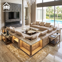 Sofá Seccional Modular Grande de Lujo Italiano con Librero Integrado y Almacenamiento en el Reposabrazos, Muebles para Proyectos de Villas, Sofá Personalizado