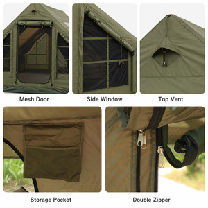 Tente de camping gonflable pour 4 personnes, en Oxford 600D imperméable, avec poutres pneumatiques et hublot en TPU, idéale pour les vacances en famille en plein air - Product Image 2