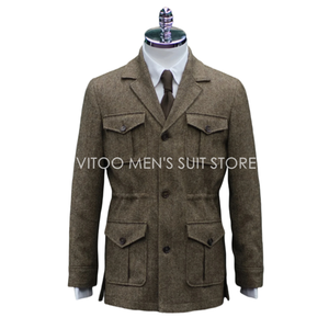 Abiti da uomo a spina di pesce in Tweed invernale/giacca da Safari classica <span class=keywords><strong>con</strong></span> tasca a quattro buste/cappotto + cravatta per abbigliamento maschile Casual dal Design unico - Product Image 2