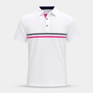 Polo de golf pour homme en coton et fibre de bambou, rayé, avec patte de boutonnage contrastante, extensible, respirant, performance, décontracté - Product Image 2