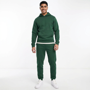 Sudadera con capucha y cremallera completa unisex, estilo vintage, con efecto desgastado, lavado a la piedra y a la ácido, negro liso, 2 en 1, con pantalones de chándal acampanados, estilo urbano - Product Image 1