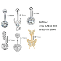 Gaby Promotion Acier Chirurgical 316L Argenté Bijoux de Piercing Forme Cœur Papillon Nombril Piercing Ventre Anneaux de Nombril Bijoux