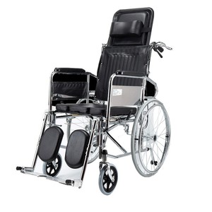 <b>Folding</b> High Back Wheelchair With <b>Commode</b> 24 Inch Rear Wheels Reclining Manual For Elderly Disabled Portable - Product Image 3