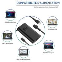 Chargeur de bureau USB-C Premium 65W pour Dell XPS 13 Latitude Inspiron, sortie stable, protection de sécurité Mti
