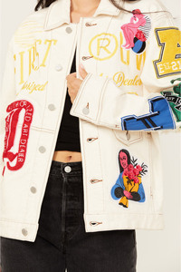 Chaqueta Vaquera Blanca de Algodón con Logotipo Personalizado, Bordado Chenille, Estilo Y2K, Transpirable, Ecológica, Gruesa, Holgada, para Mujer - Product Image 2