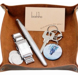 Custom Logo Genuine Crazy Horse Leather <b>Bedside</b> <b>Storage</b> Organizer Key Catchall Valet Leather Jewelry Tray - Product Image 2