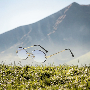 24020 Rimless Oval <b>Sunglasses</b> Men Small PC Frame Fashion <b>Gradient</b> Orange Lenses 2024 Vintage Eyewear - Product Image 3
