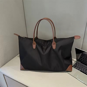 Unisex 16-Inch <b>Nylon</b> Shopping <b>Bag</b> Waterproof Casual <b>Tote</b> <b>Bag</b> Solid Color Handbag Carry <b>Bags</b> With Bottom PU Corner And Handle - Product Image 1