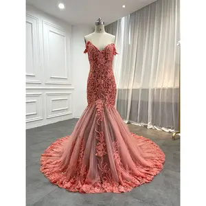 Custom Luxury Modest Party Dress Heavy Beads Sequin Women Prom Gown Elegant Fit Flare Mermaid Evening Dresses Long Made in China