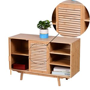 Mueble de TV minimalista de bambú color natural con puertas dobles tipo persiana para sala de estar y estudio - Product Image 2