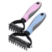 Peigne démêlant double face GorisPet pour animaux de compagnie, lames en acier inoxydable, poignée ergonomique antidérapante pour chiens, chats, petits animaux - Long