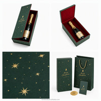 Boîte cadeau personnalisée pour champagne, 1 bouteille, feuille d'or, sapin de Noël, doublure en velours rouge, boîte en carton de luxe pour les fêtes, vente en gros
