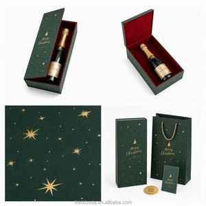 Boîte cadeau personnalisée pour <span class=keywords><strong>champagne</strong></span>, 1 bouteille, feuille d'or, sapin de Noël, doublure en velours rouge, boîte en carton de luxe pour les fêtes, vente en gros - Product Image 4