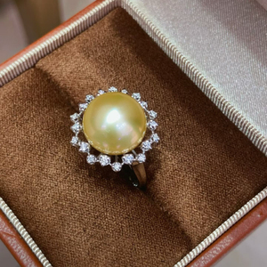Anillo de Perla Dorada del Mar del Sur de 18K con Diseño de Halo de Diamantes de Girasol, Joyería Fina de Lujo para Mujer, Regalo al por Mayor - Product Image 5