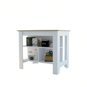 Isola Cucina Cala con 3 Ripiani in Rovere Chiaro Bianco, Unità di Stoccaggio Moderna in Legno per Cucina - Product Image 1