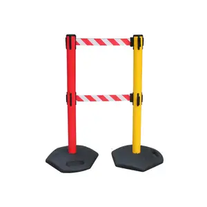 Bán Buôn Màu Vàng Hoặc Màu Đỏ Nhựa Đôi Cassette Kiểm Soát Đám Đông Barricade Retractable Belt Nhựa Ngoài Trời Stanchions Barrier