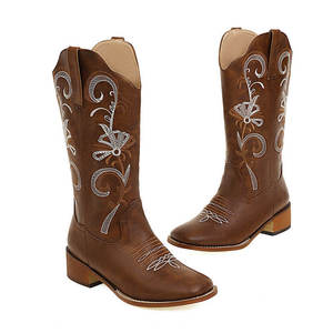 <span class=keywords><strong>Botas</strong></span> de media pantorrilla Xinzirain personalizadas con punta cuadrada, bordadas, con tacón de bloque, estilo retro vaquero del oeste para <span class=keywords><strong>mujer</strong></span>. - Product Image 2