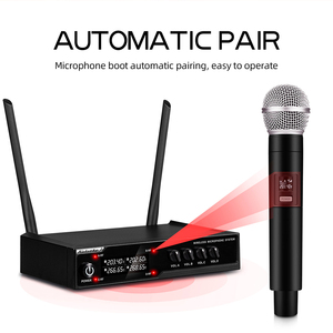 Micro không dây karaoke chuyên nghiệp 4 kênh VHF, kiểu cardioid động, cầm tay, chất liệu kim loại nhựa, phạm vi 80m, khử tiếng ồn - Product Image 2