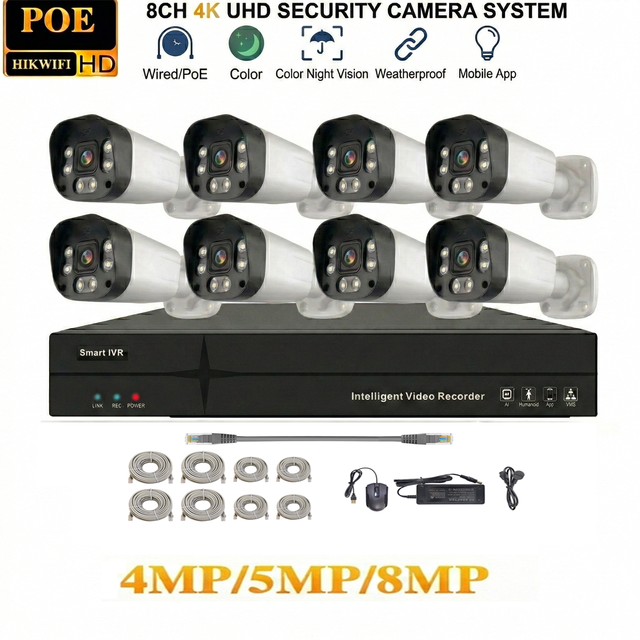 8-channel 4K AI Face Recognition NVR Kit, People Counting H.265 IP66 8MP PoE Network Recorder, 5MP Security Camera System
