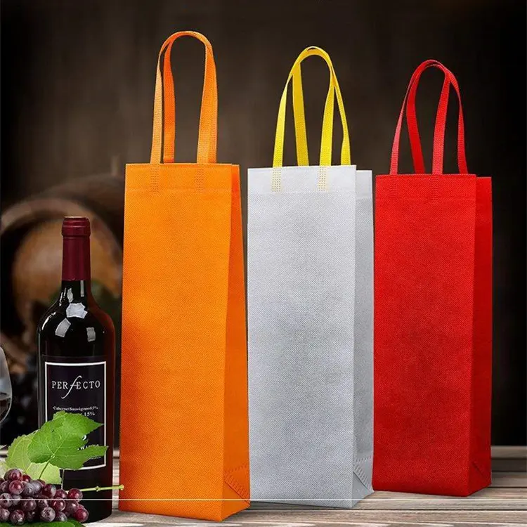 Reusable Nonwoven Tote Wine Bag single 1 bottle Non Woven Fabric Wine Bags Wine Bottle Pouch With Customized logo