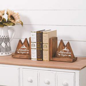 Décoration de <span class=keywords><strong>bureau</strong></span> à domicile, organisateur de table, bibliothèque, serre-livres en bois rustique de style montagne, serre-livres pour étagères, chambre d'enfants - Product Image 2
