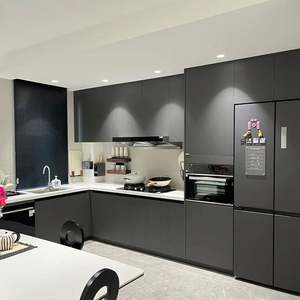 Muebles de Cocina Modernos de Lujo de Alta Gama en Color Oscuro, Gabinete de Diseño Modular Personalizado, Chapa de Madera, Tablero de Melamina, Fregadero - Product Image 4