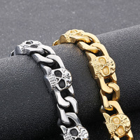 Bracelet punk VEROMCA avec tête de fantôme exagérée, squelette, chaîne cubaine à crâne craquelé, bracelet pour homme