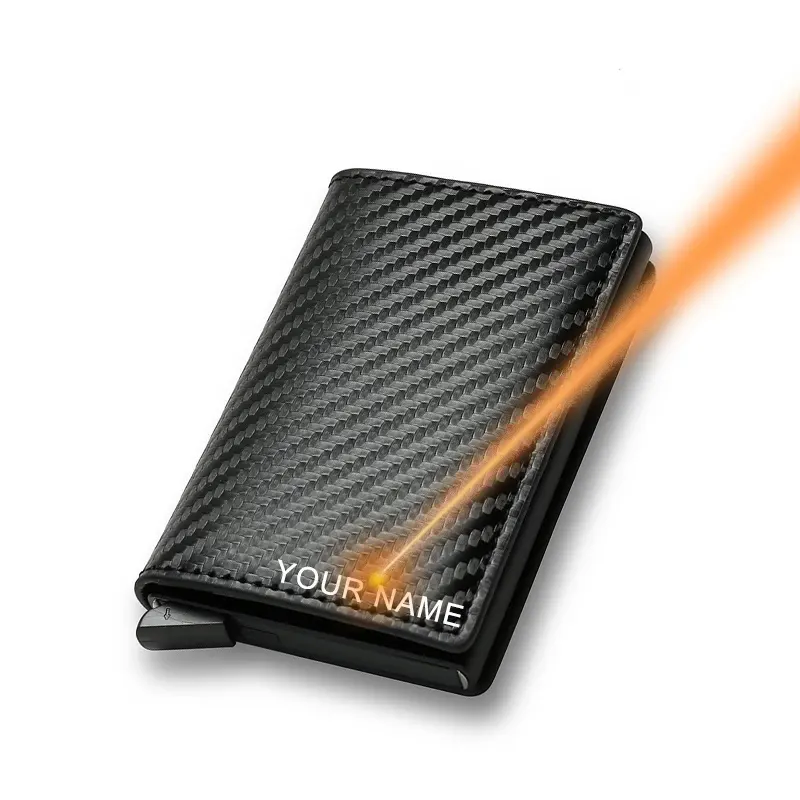 2022 Ontwerp Ultra Metalen Rfid Real Carbon Fiber Kaart Custom Portemonnee, minimalistische Aluminium Credit Card Houder Met Metalen Geld Clip