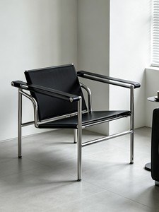 Fauteuil réglable Baskulan, personnalisable, décontracté, une place, style Bauhaus vintage, tubes en acier, cuir de vachette, hôtel - Product Image 2