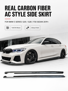 Extensions de jupes latérales style AC en fibre de carbone véritable pour <span class=keywords><strong>BMW</strong></span> Série <span class=keywords><strong>3</strong></span> G20 G28 F30 330i 340i M340i Berline Kit Carrosserie Twill 3K 2019+ - Product Image 3