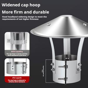 Accesorio para exteriores de 80mm, cubierta de <span class=keywords><strong>chimenea</strong></span> de acero inoxidable, sombrero de lluvia y nieve para tapa de cubierta de tubería de <span class=keywords><strong>chimenea</strong></span> - Product Image 6