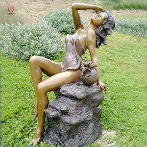 Vente en gros de décoration intérieure extérieure artisanale en métal personnalisée statue de femme blonde en bronze grandeur nature sculpture de femme nue assise - Product Image 5