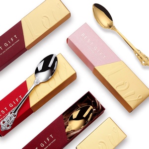 Vente en gros de couverts en acier inoxydable 18/8 pour la Saint-Valentin, cadeau de mariage, ensemble de cuillères à café suisses dorées pour couple avec boîte cadeau - Product Image 1