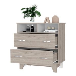 Commode à 2 tiroirs Aaron gris clair, meuble de rangement moderne pour chambre à coucher - Product Image 6