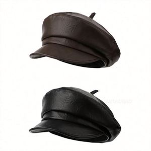 Autumn Winter British Style Retro PU <b>Beret</b> Women's Fashionable Simple Leather <b>Beret</b> - Product Image 5