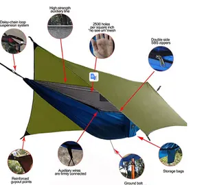 WOQI parasole leggero portatile amaca da campeggio pioggia Fly Tarp e zanzariera tenda set paracadute in Nylon