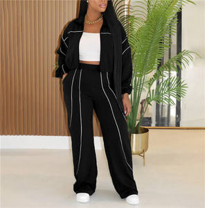 Damen Langarm Kontrastfarben Patchwork Crop-Jacke und Hose Casual Sport 2-Teiliges Set - Product Image 2