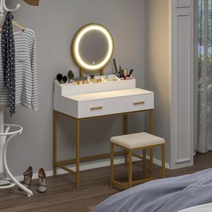 Wholesale Modern Wooden <strong>Small</strong> Makeup Vanity Drawer Bedroom <strong>Dressing</strong> <strong>Table</strong> with Light Mirror <strong>Stool</strong> for Living Room or Hotel Use - Product Image 5