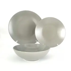 Wholesale customised glazed vajilla 16pc dinenr set japanese ceramic grey luxury nordic dinnerware