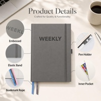 Agenda hebdomadaire professionnel personnalisé en cuir PU gris B5 avec impression couleur en relief, couverture rigide, 2026 2027, avec bande élastique